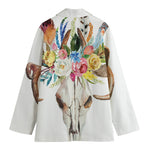 Boho Floral Deer Skull Print Women's Cotton Blazer