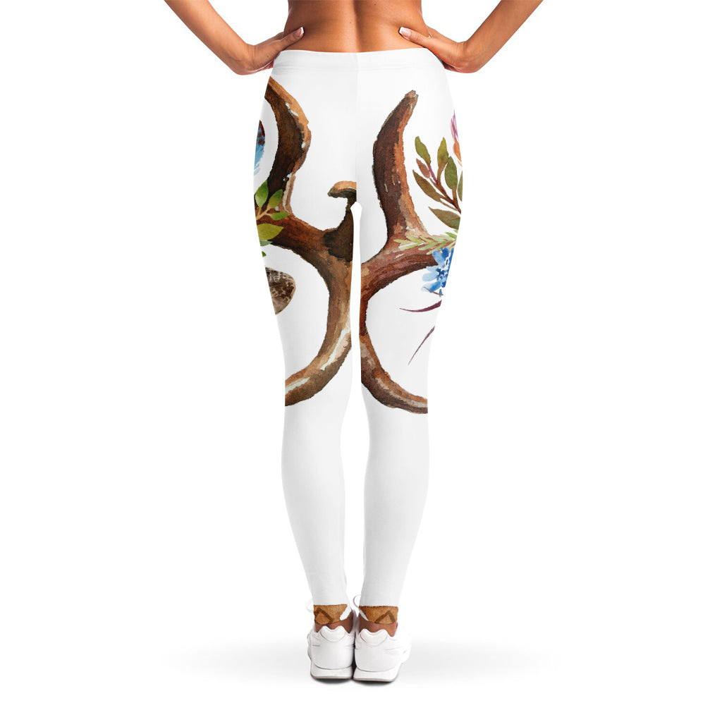 Boho Floral Deer Skull Print Women's Leggings