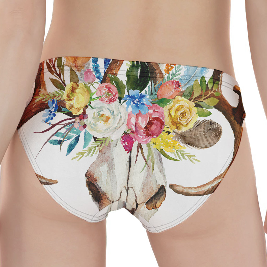 Boho Floral Deer Skull Print Women's Panties