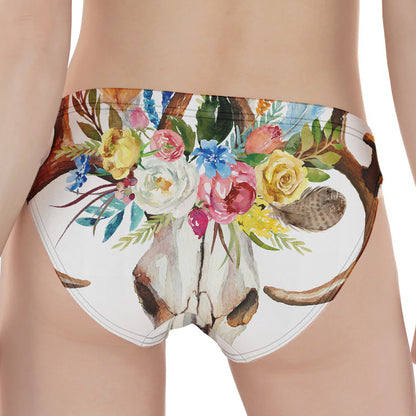 Boho Floral Deer Skull Print Women's Panties
