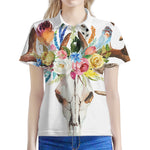 Boho Floral Deer Skull Print Women's Polo Shirt