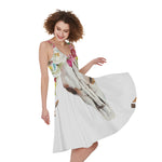 Boho Floral Deer Skull Print Women's Sleeveless Dress