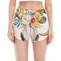 Boho Floral Deer Skull Print Women's Split Running Shorts
