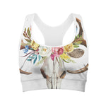 Boho Floral Deer Skull Print Women's Sports Bra