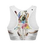 Boho Floral Deer Skull Print Women's Sports Bra