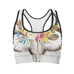 Boho Floral Deer Skull Print Women's Sports Bra