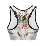 Boho Floral Deer Skull Print Women's Sports Bra