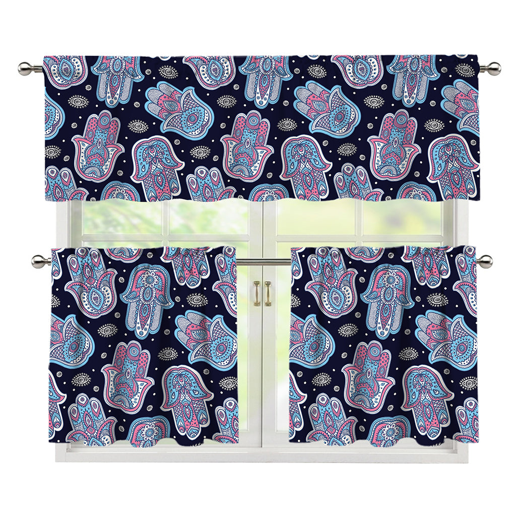 Boho Hamsa Pattern Print 3 Piece Kitchen Curtains