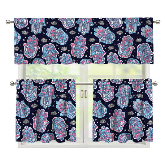Boho Hamsa Pattern Print 3 Piece Kitchen Curtains