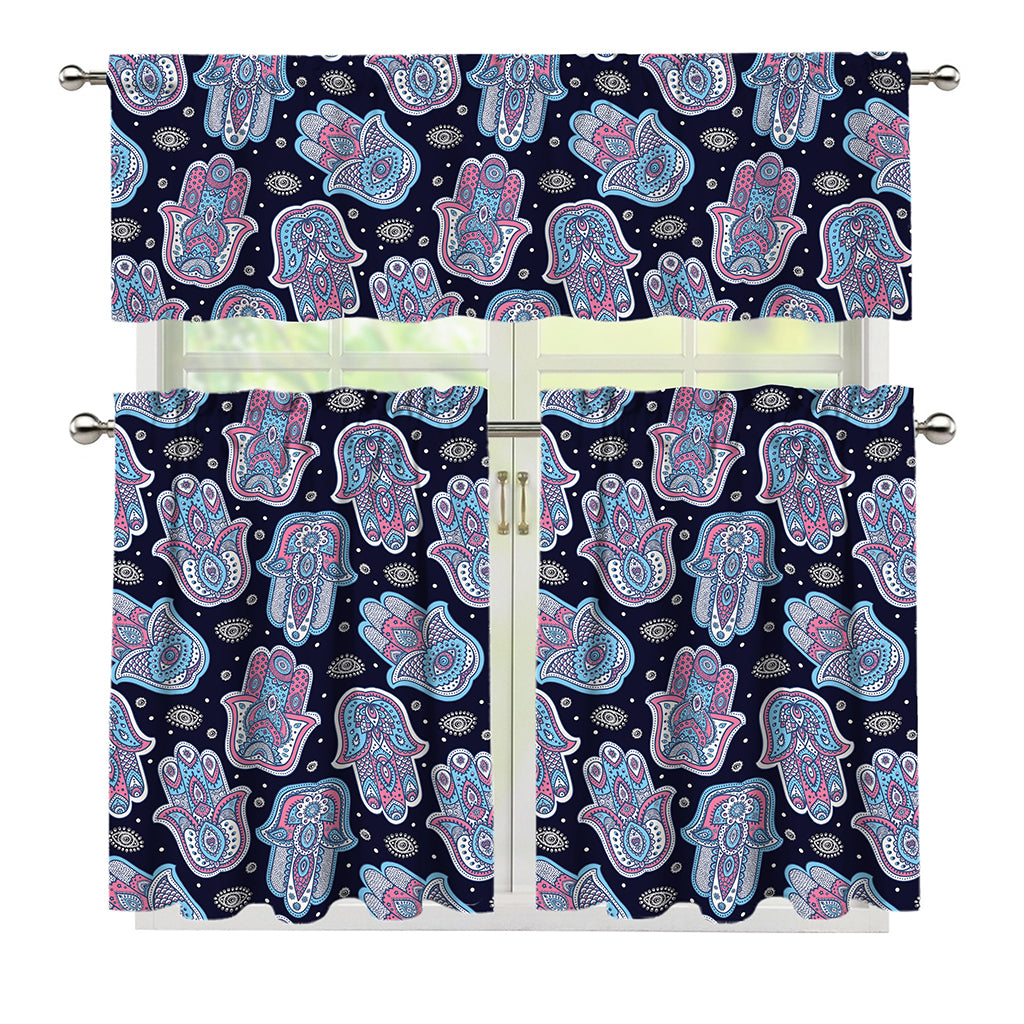 Boho Hamsa Pattern Print 3 Piece Kitchen Curtains
