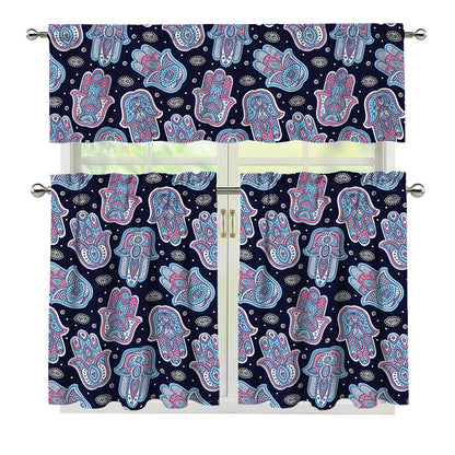 Boho Hamsa Pattern Print 3 Piece Kitchen Curtains