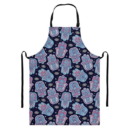 Boho Hamsa Pattern Print Bib Apron With Pocket