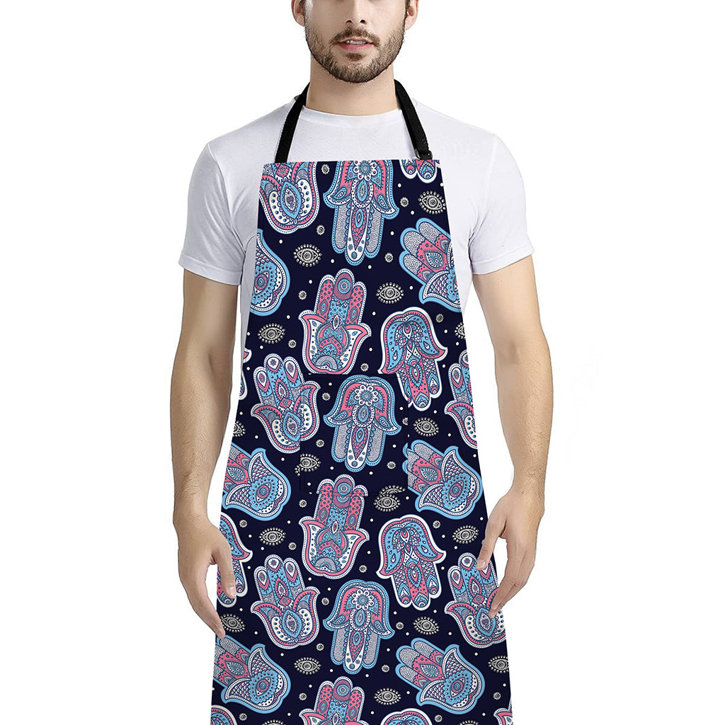 Boho Hamsa Pattern Print Bib Apron With Pocket