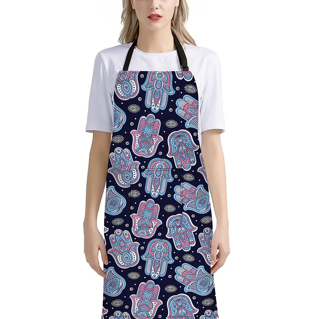 Boho Hamsa Pattern Print Bib Apron With Pocket