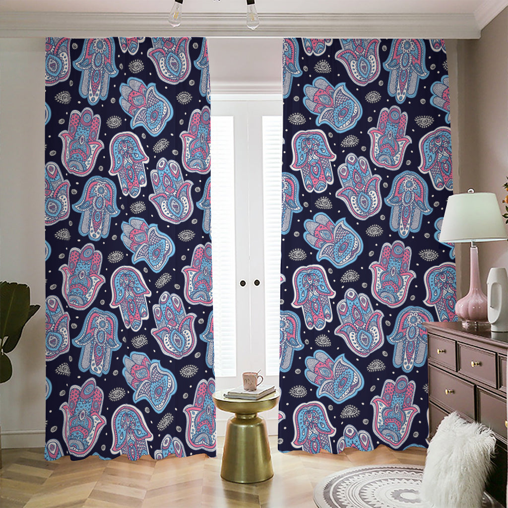 Boho Hamsa Pattern Print Blackout Pencil Pleat Curtains