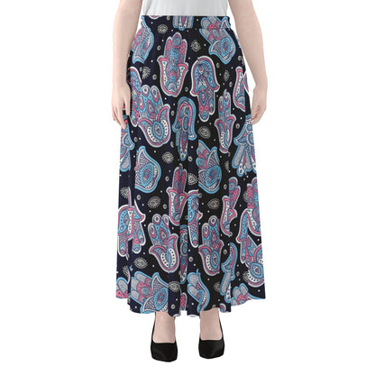 Boho Hamsa Pattern Print Chiffon Maxi Skirt