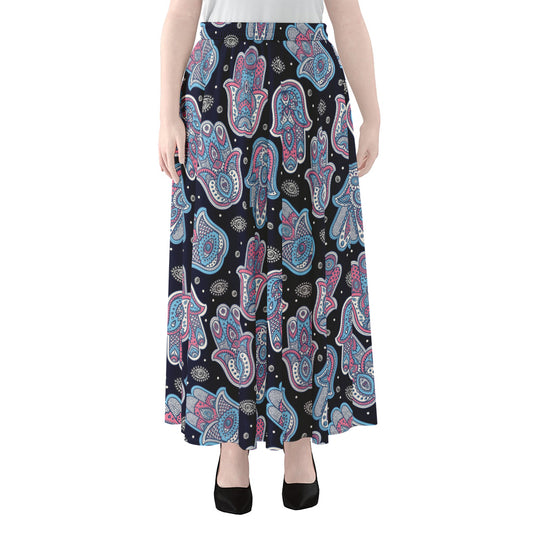 Boho Hamsa Pattern Print Chiffon Maxi Skirt