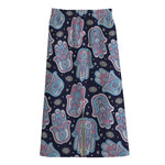 Boho Hamsa Pattern Print Cotton Front Slit Maxi Skirt