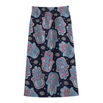 Boho Hamsa Pattern Print Cotton Front Slit Maxi Skirt
