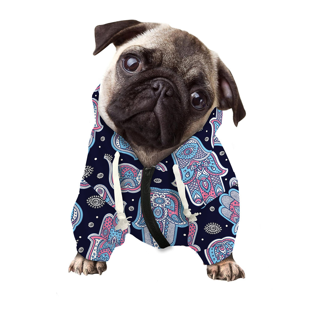 Boho Hamsa Pattern Print Dog Zip Up Hoodie