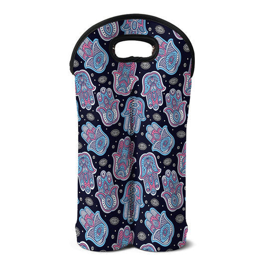 Boho Hamsa Pattern Print Double Neoprene Wine Tote