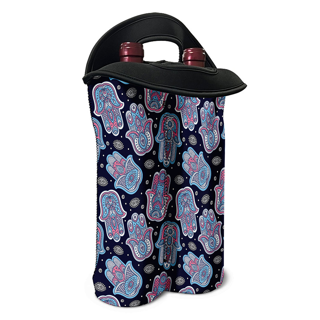 Boho Hamsa Pattern Print Double Neoprene Wine Tote
