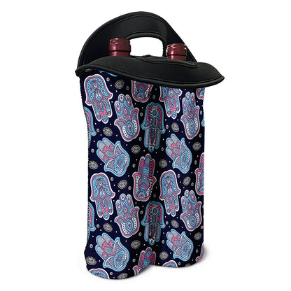Boho Hamsa Pattern Print Double Neoprene Wine Tote