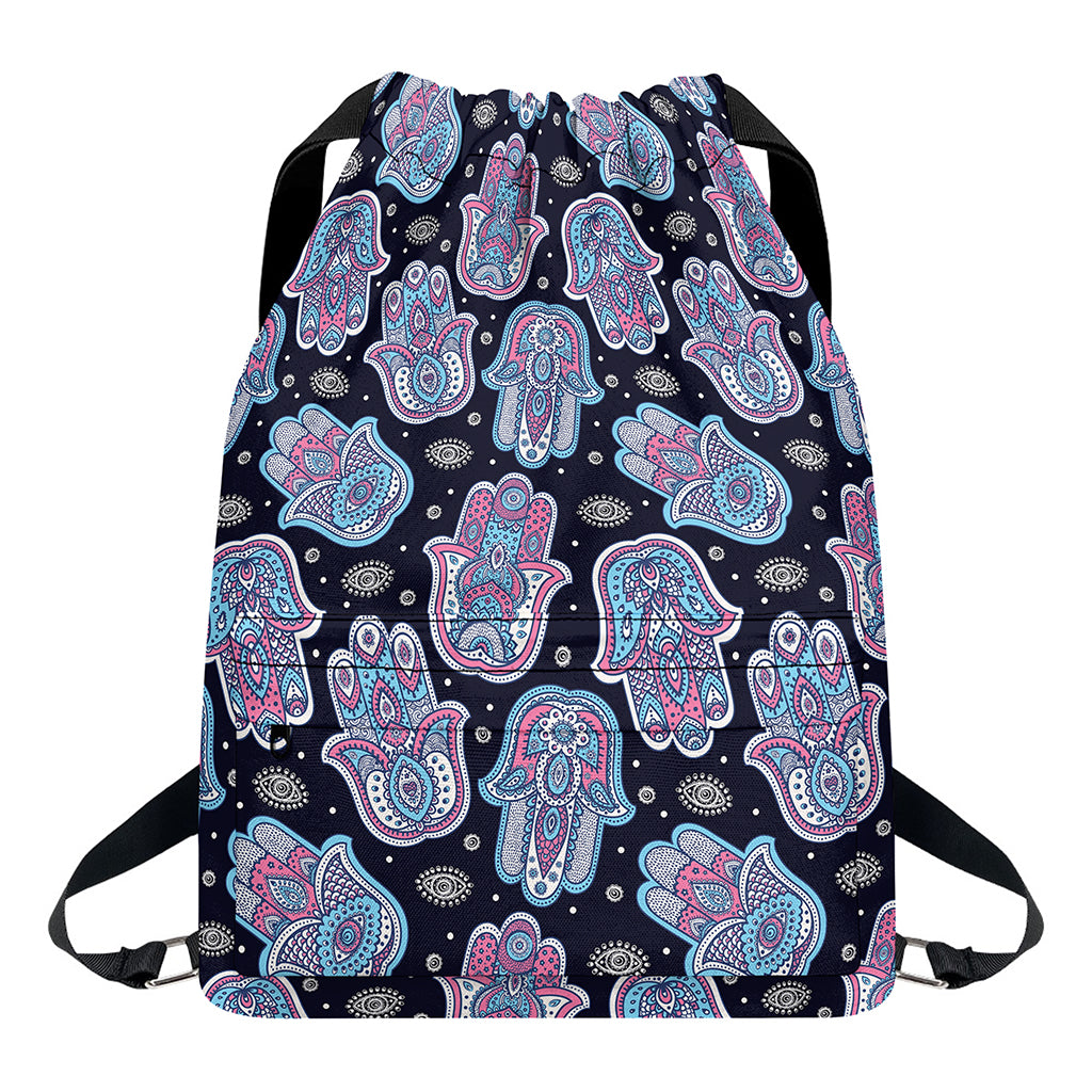 Boho Hamsa Pattern Print Drawstring Backpack