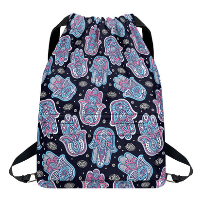 Boho Hamsa Pattern Print Drawstring Backpack