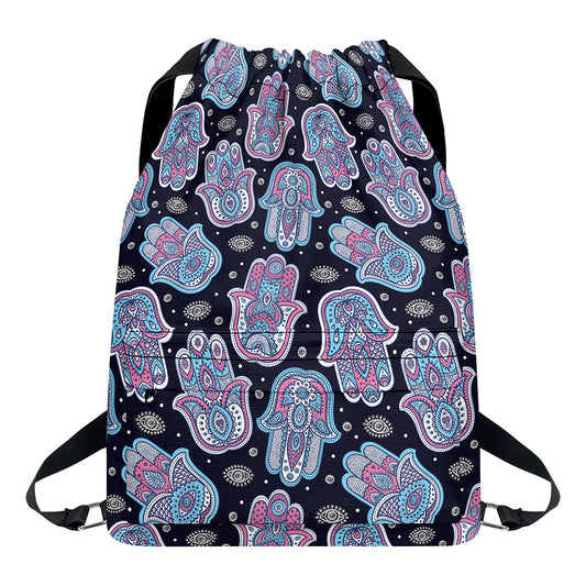 Boho Hamsa Pattern Print Drawstring Backpack