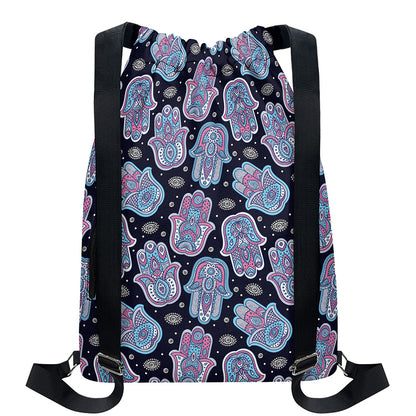 Boho Hamsa Pattern Print Drawstring Backpack