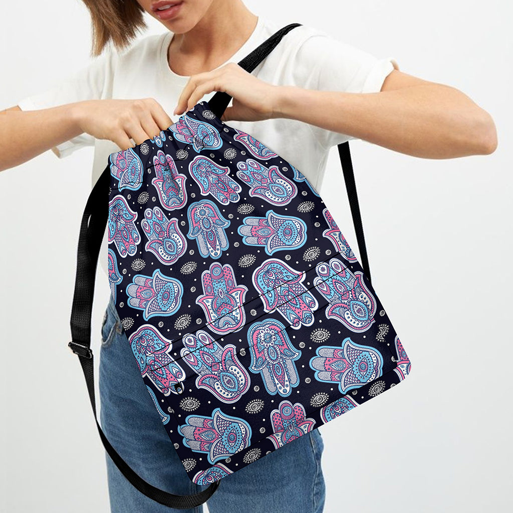 Boho Hamsa Pattern Print Drawstring Backpack