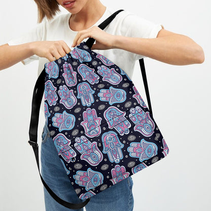 Boho Hamsa Pattern Print Drawstring Backpack