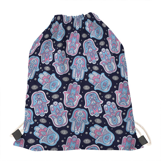 Boho Hamsa Pattern Print Drawstring Bag