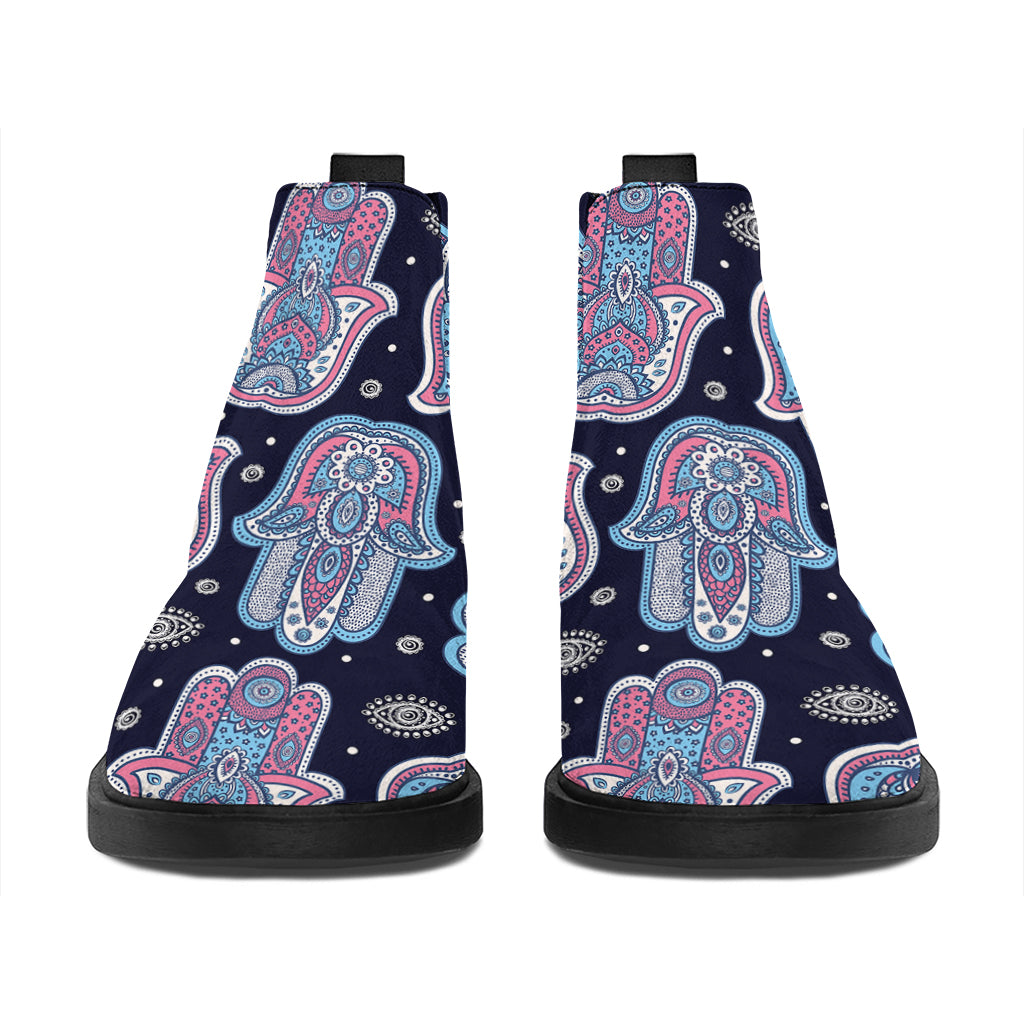 Boho Hamsa Pattern Print Flat Ankle Boots