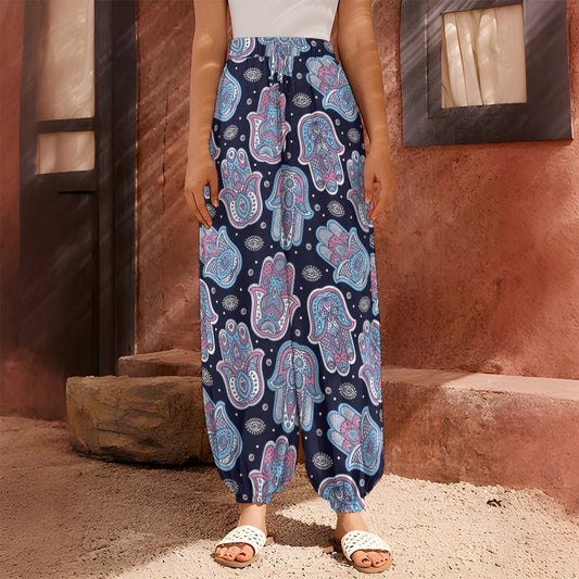 Boho Hamsa Pattern Print Harem Pants