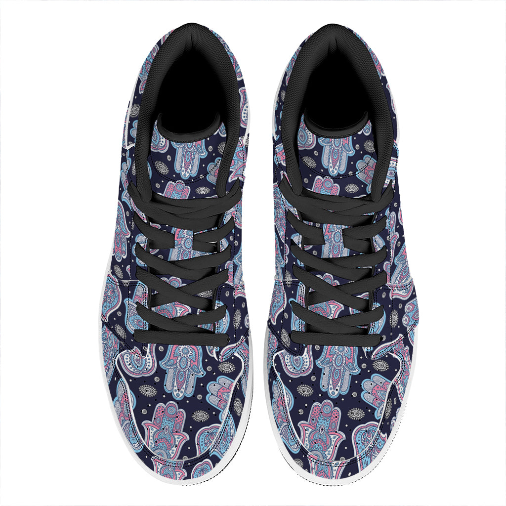 Boho Hamsa Pattern Print High Top Leather Sneakers