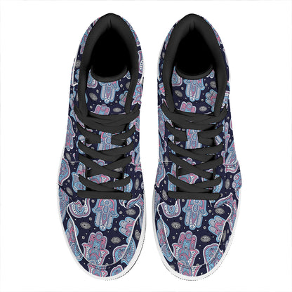 Boho Hamsa Pattern Print High Top Leather Sneakers