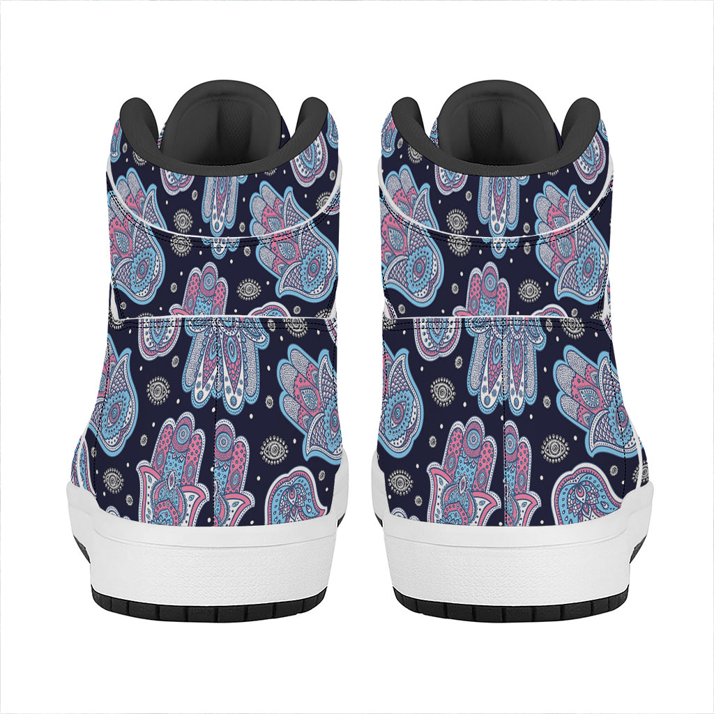 Boho Hamsa Pattern Print High Top Leather Sneakers