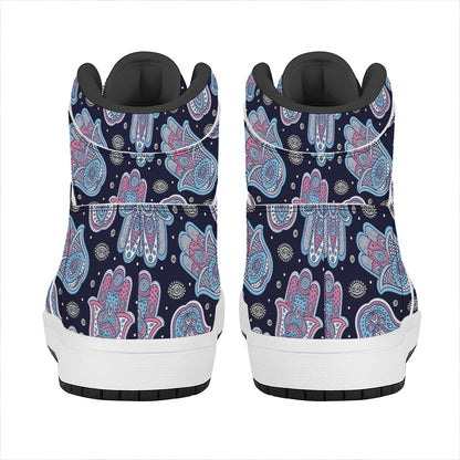 Boho Hamsa Pattern Print High Top Leather Sneakers