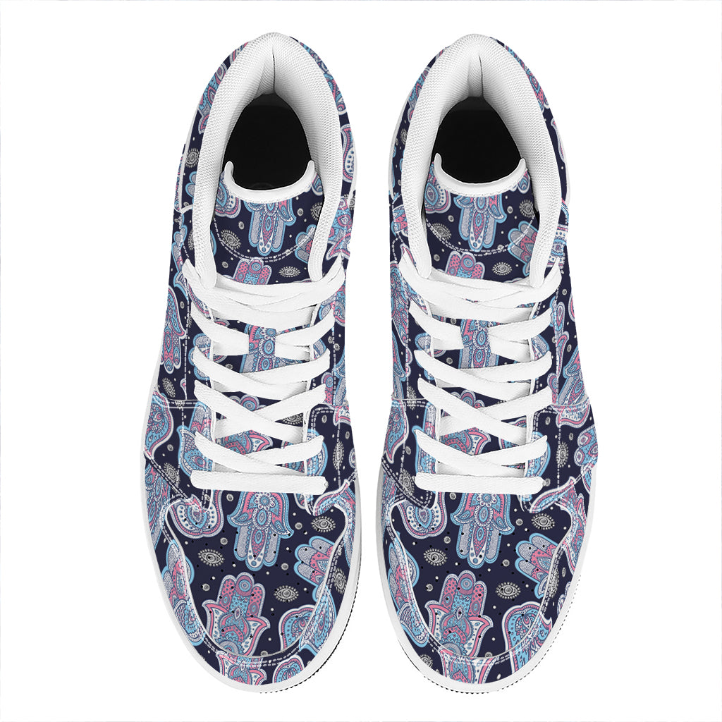 Boho Hamsa Pattern Print High Top Leather Sneakers