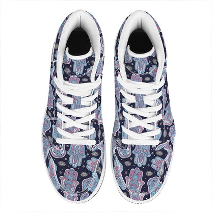 Boho Hamsa Pattern Print High Top Leather Sneakers