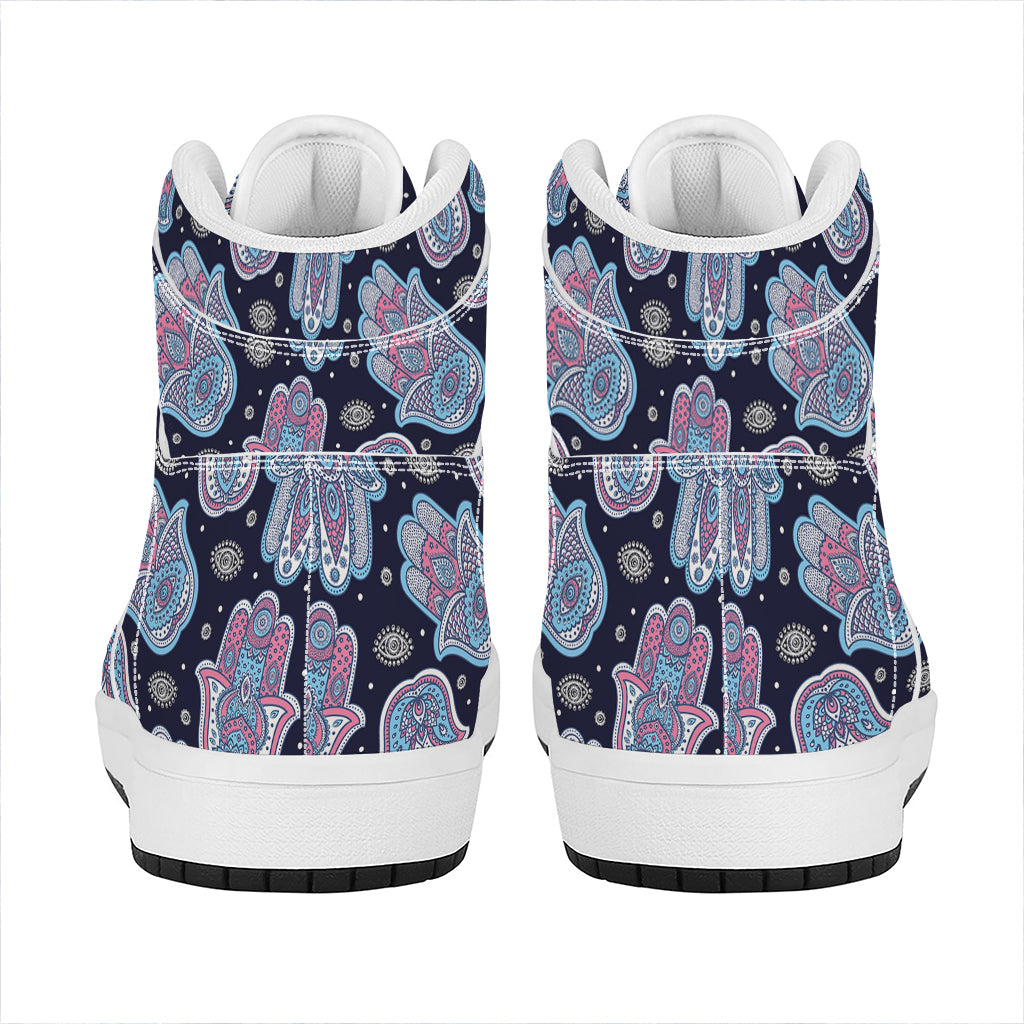 Boho Hamsa Pattern Print High Top Leather Sneakers