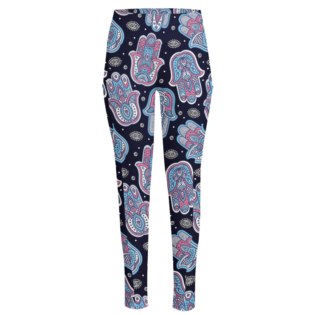 Boho Hamsa Pattern Print High-Waisted Pocket Leggings