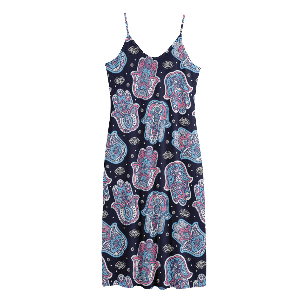Boho Hamsa Pattern Print Jersey Midi Cami Dress