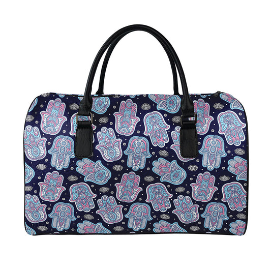 Boho Hamsa Pattern Print Leather Duffle Bag