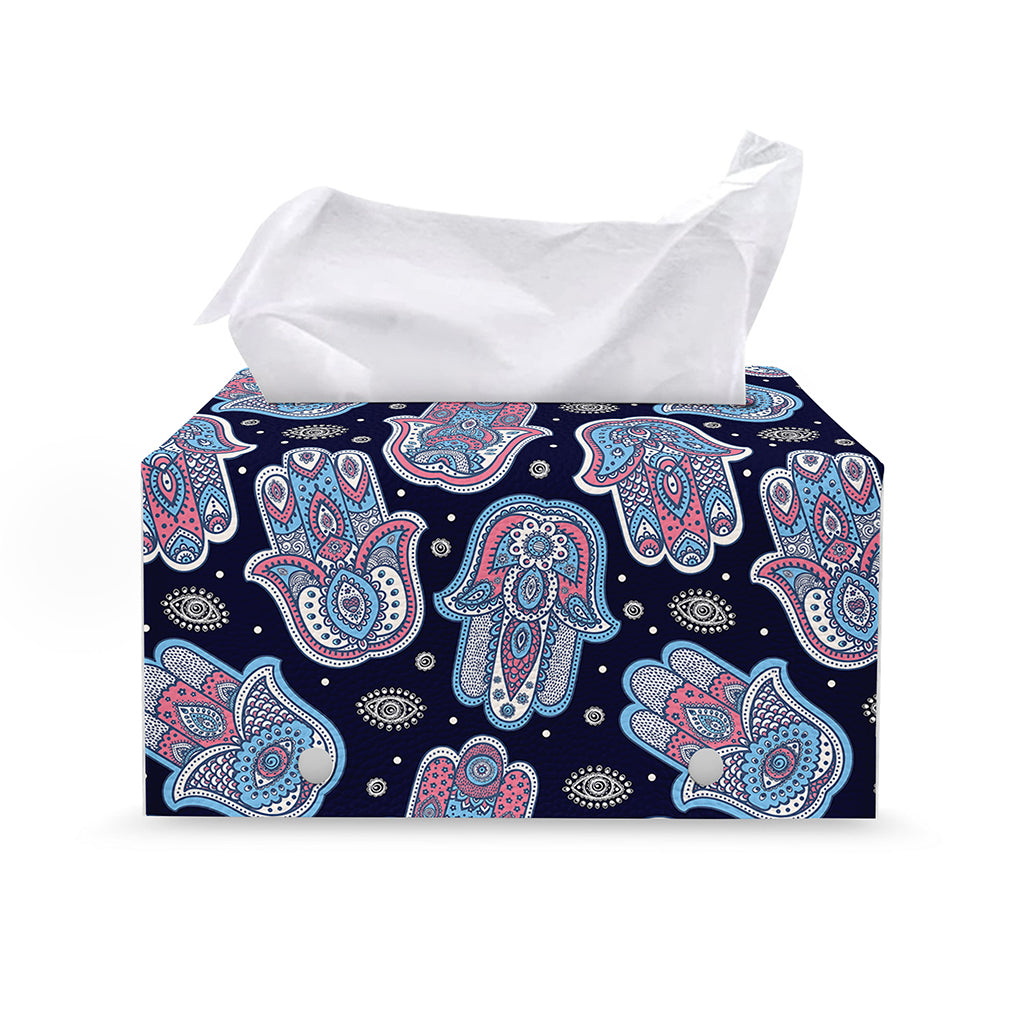 Boho Hamsa Pattern Print Leather Tissue Box Cover
