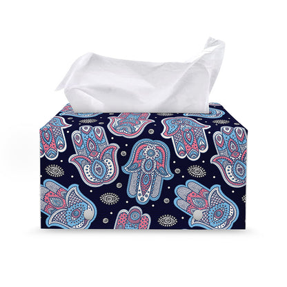 Boho Hamsa Pattern Print Leather Tissue Box Cover