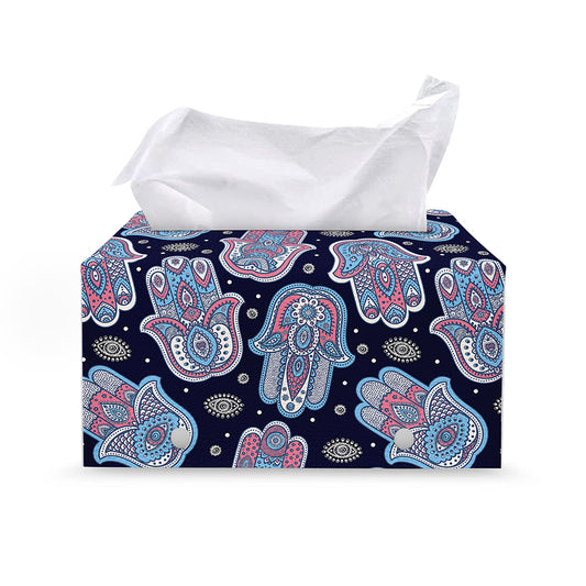 Boho Hamsa Pattern Print Leather Tissue Box Cover