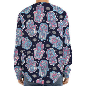 Boho Hamsa Pattern Print Long Sleeve Baseball Jersey